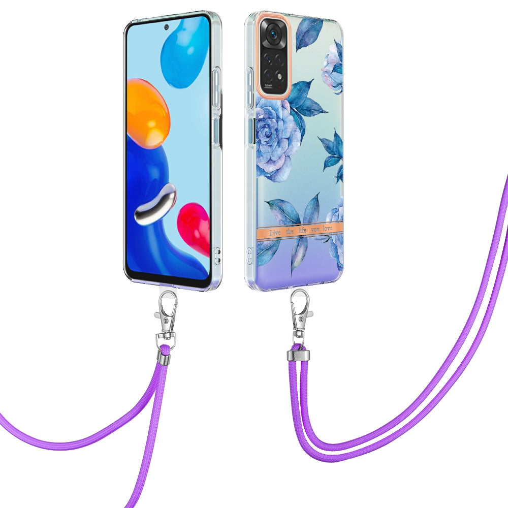 YB IMD-11 Series Drop-proof Phone Case for Xiaomi Redmi Note 11S 4G/Note 11 4G (Qualcomm) Soft TPU IMD Anti-wear Stylish Flower Pattern Electroplating Cover with Lanyard