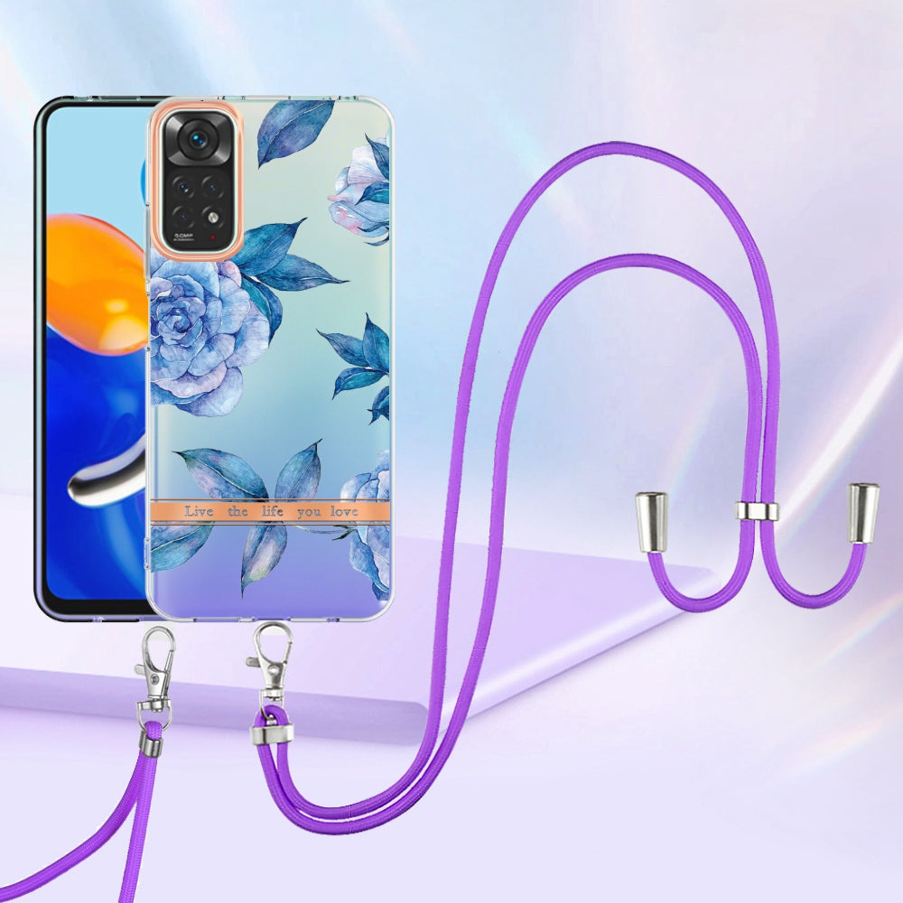 YB IMD-11 Series Drop-proof Phone Case for Xiaomi Redmi Note 11S 4G/Note 11 4G (Qualcomm) Soft TPU IMD Anti-wear Stylish Flower Pattern Electroplating Cover with Lanyard