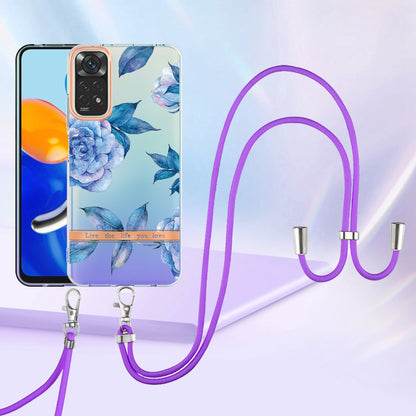 YB IMD-11 Series Drop-proof Phone Case for Xiaomi Redmi Note 11S 4G/Note 11 4G (Qualcomm) Soft TPU IMD Anti-wear Stylish Flower Pattern Electroplating Cover with Lanyard