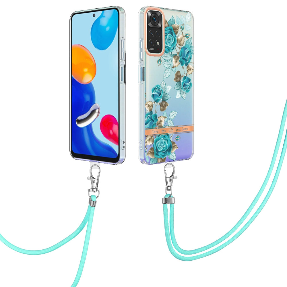 YB IMD-11 Series Drop-proof Phone Case for Xiaomi Redmi Note 11S 4G/Note 11 4G (Qualcomm) Soft TPU IMD Anti-wear Stylish Flower Pattern Electroplating Cover with Lanyard