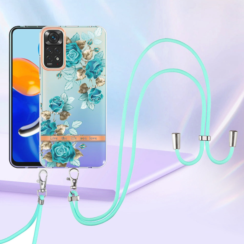 YB IMD-11 Series Drop-proof Phone Case for Xiaomi Redmi Note 11S 4G/Note 11 4G (Qualcomm) Soft TPU IMD Anti-wear Stylish Flower Pattern Electroplating Cover with Lanyard
