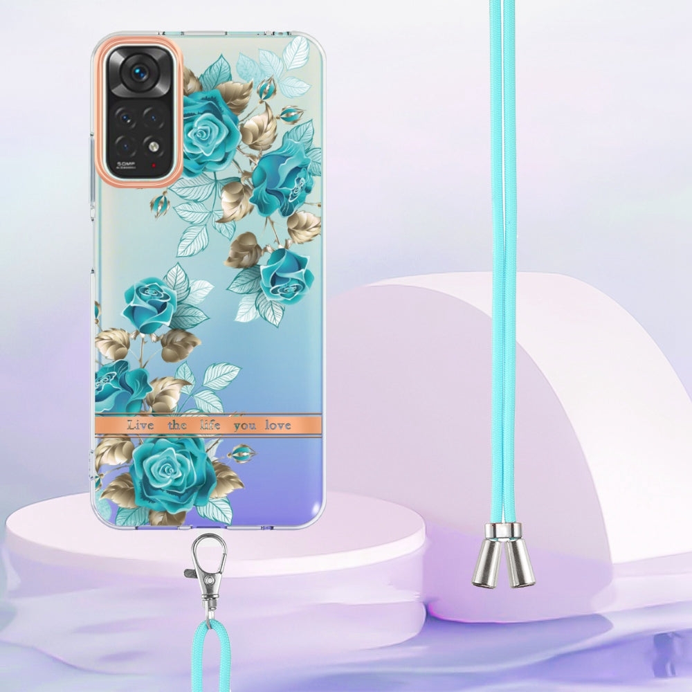 YB IMD-11 Series Drop-proof Phone Case for Xiaomi Redmi Note 11S 4G/Note 11 4G (Qualcomm) Soft TPU IMD Anti-wear Stylish Flower Pattern Electroplating Cover with Lanyard