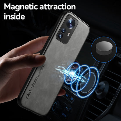 X&E For Xiaomi 12 Pro 5G / 12S Pro 5G / 12 Pro (Dimensity) 5G Leather Coated TPU Case Car Mount Metal Sheet Skin-touch Phone Protective Cover