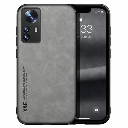 X&E For Xiaomi 12 Pro 5G / 12S Pro 5G / 12 Pro (Dimensity) 5G Leather Coated TPU Case Car Mount Metal Sheet Skin-touch Phone Protective Cover