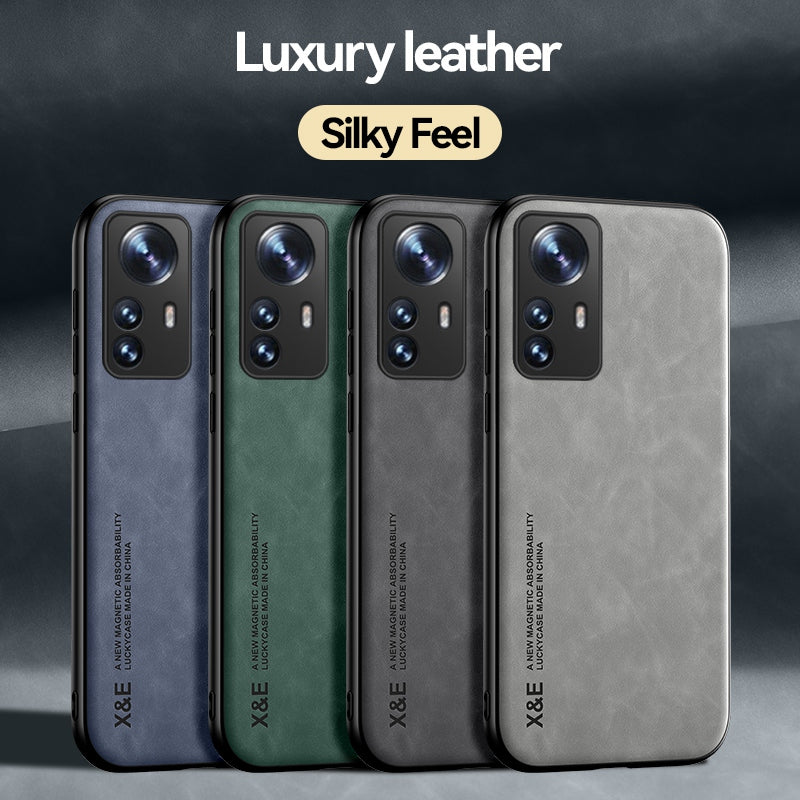 X&E For Xiaomi 12 Pro 5G / 12S Pro 5G / 12 Pro (Dimensity) 5G Leather Coated TPU Case Car Mount Metal Sheet Skin-touch Phone Protective Cover