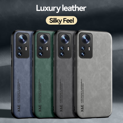 X&E For Xiaomi 12 Pro 5G / 12S Pro 5G / 12 Pro (Dimensity) 5G Leather Coated TPU Case Car Mount Metal Sheet Skin-touch Phone Protective Cover
