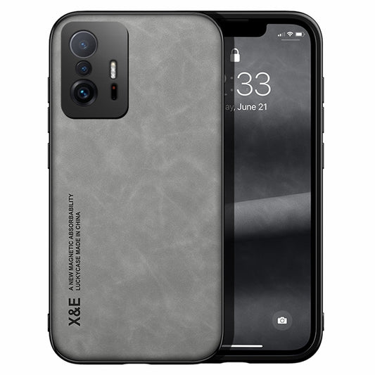 X&E For Xiaomi 11T 5G / 11T Pro 5G Skin-touch Feeling Phone Cover PU Leather Coating Soft TPU Case with Metal Sheet for Car Holder