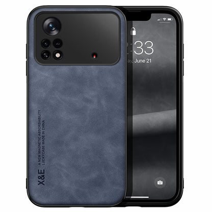 X&E Skin-touch Leather Coated TPU Case for Xiaomi Poco X4 Pro 5G, Built-in Metal Sheet Shockproof Phone Cover