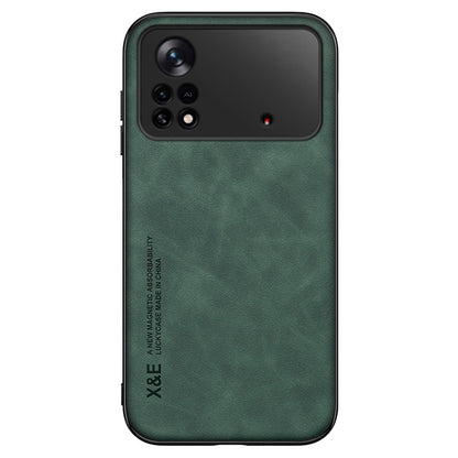 X&E Skin-touch Leather Coated TPU Case for Xiaomi Poco X4 Pro 5G, Built-in Metal Sheet Shockproof Phone Cover