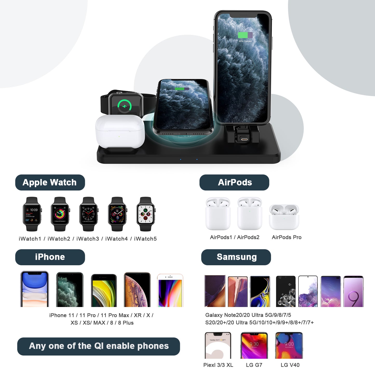 15W Multi-function 6 in 1 Fast Charging Wireless Charger