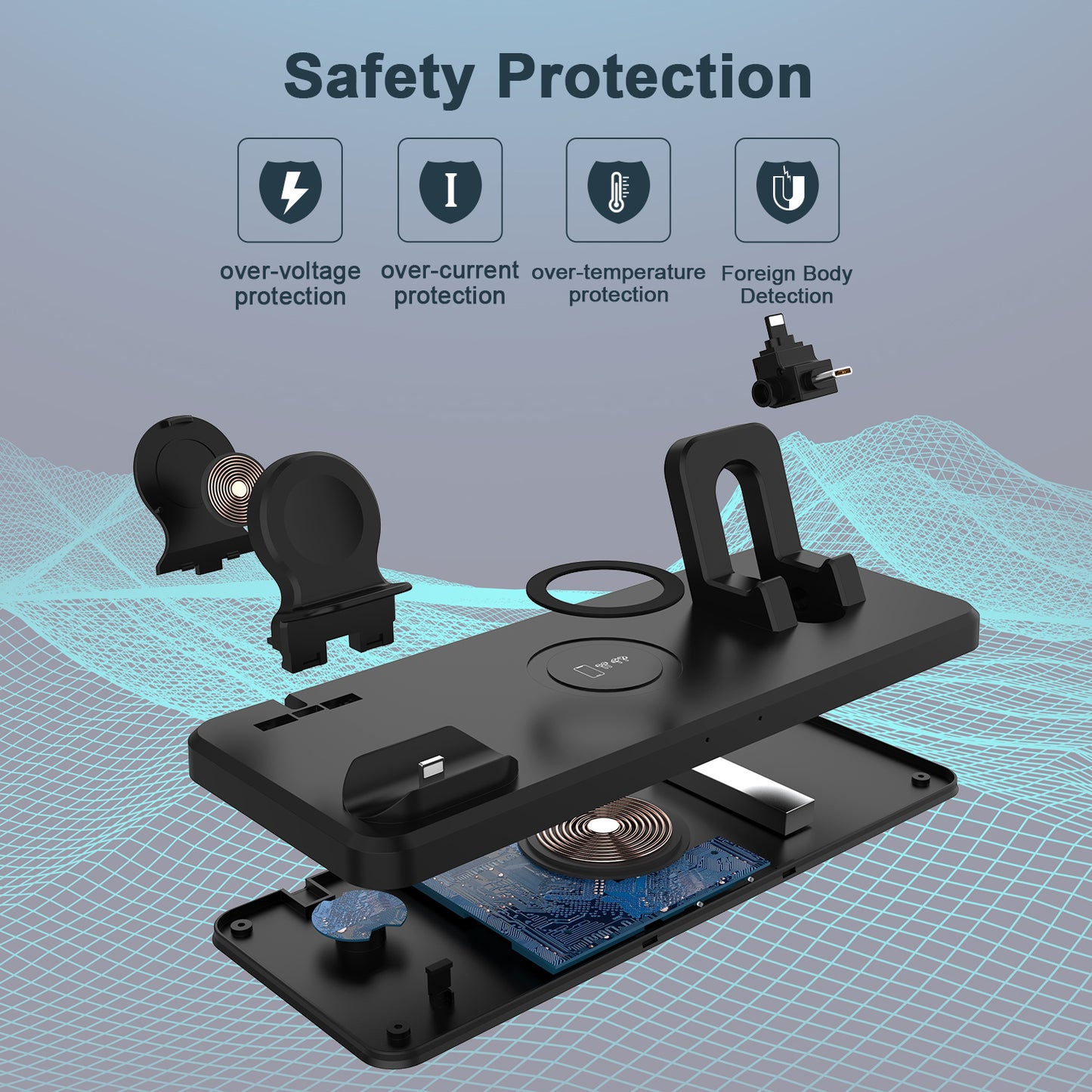 15W Multi-function 6 in 1 Fast Charging Wireless Charger