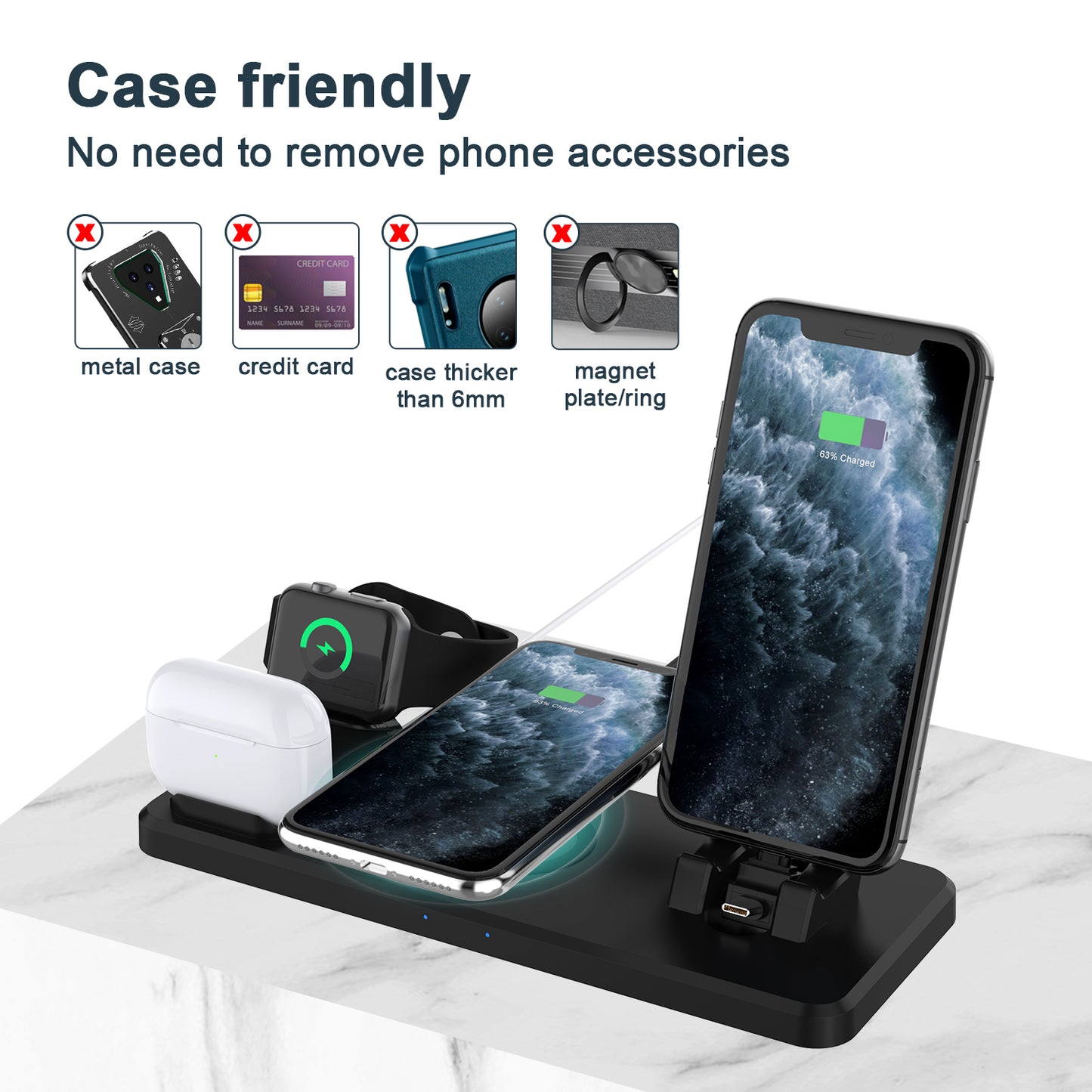 15W Multi-function 6 in 1 Fast Charging Wireless Charger