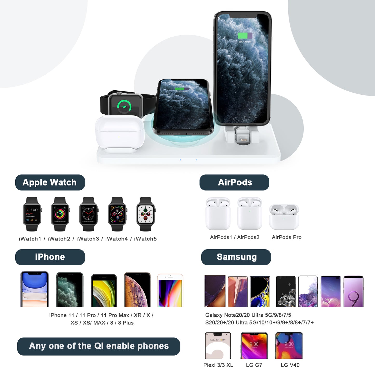 15W Multi-function 6 in 1 Fast Charging Wireless Charger