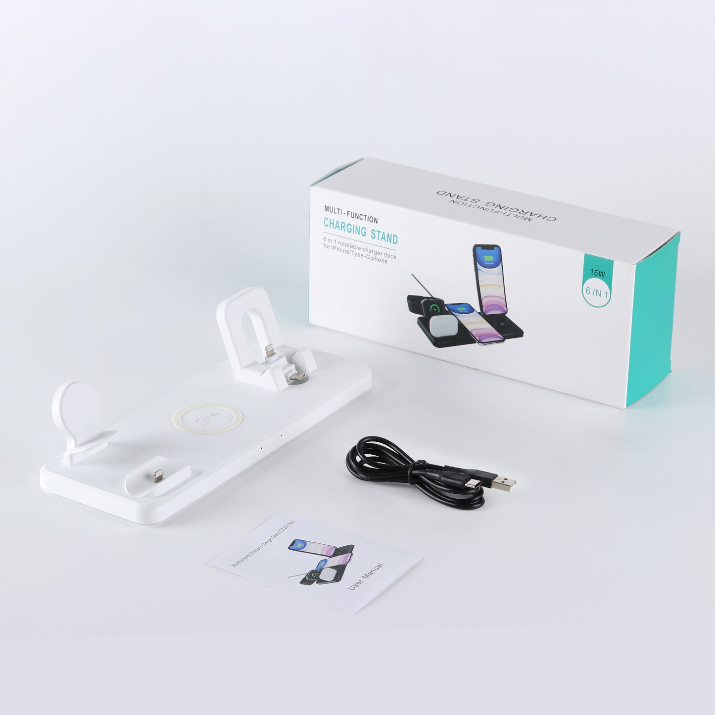 15W Multi-function 6 in 1 Fast Charging Wireless Charger