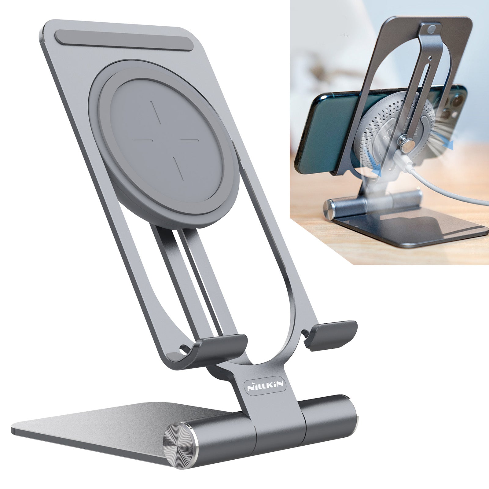 NILLKIN PowerHold 2 in 1 Collapsible Mini Wireless Charging Stand Desktop Bracket