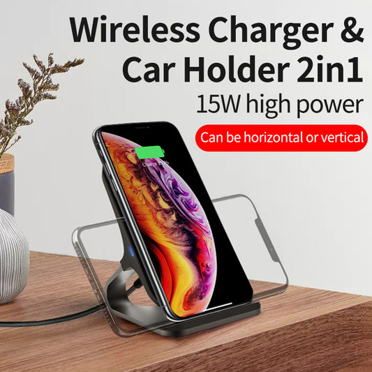 15W Qi Wireless Charger Mobiel Phone Desk Fast Charging Stand for iPhone Samsung