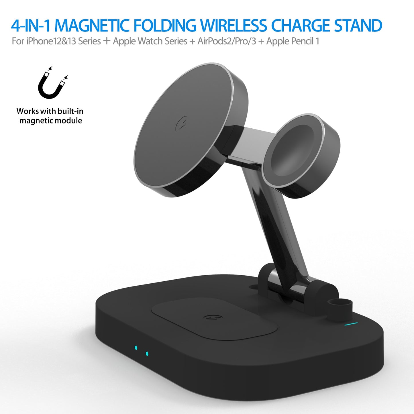 T2 4-in-1 15W Magnetic Wireless Charger Desktop Wireless Charging Stand Dock for iPhone 12 Series iWatch AirPods Apple Pencil