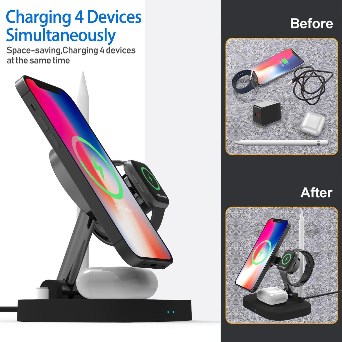 T2 4-in-1 15W Magnetic Wireless Charger Desktop Wireless Charging Stand Dock for iPhone 12 Series iWatch AirPods Apple Pencil