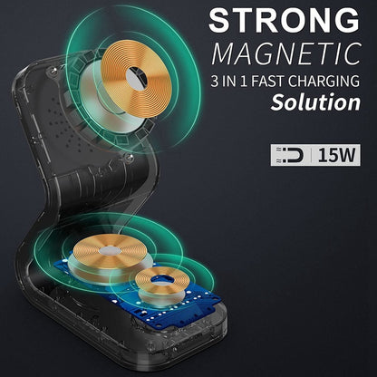 B16 15W 3-in-1 Qi Magnetic Wireless Charger Desktop Fast Charging Stand Dock for iPhone 12 Series/iWatch/AirPods Pro