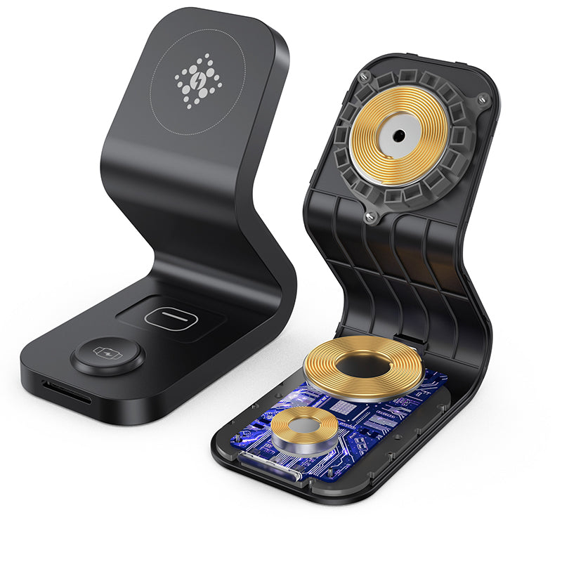 B16 15W 3-in-1 Qi Magnetic Wireless Charger Desktop Fast Charging Stand Dock for iPhone 12 Series/iWatch/AirPods Pro