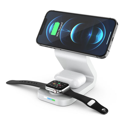 B16 15W 3-in-1 Qi Magnetic Wireless Charger Desktop Fast Charging Stand Dock for iPhone 12 Series/iWatch/AirPods Pro