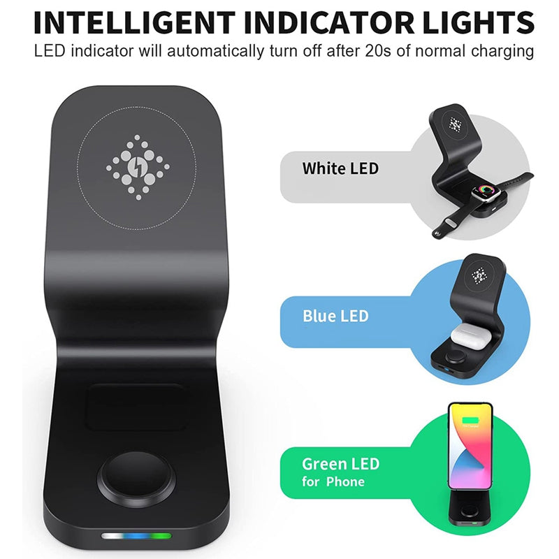 B16 15W 3-in-1 Qi Magnetic Wireless Charger Desktop Fast Charging Stand Dock for iPhone 12 Series/iWatch/AirPods Pro