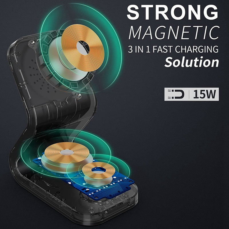B16 15W 3-in-1 Qi Magnetic Wireless Charger Desktop Fast Charging Stand Dock for iPhone 12 Series/iWatch/AirPods Pro
