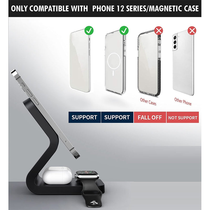 B16 15W 3-in-1 Qi Magnetic Wireless Charger Desktop Fast Charging Stand Dock for iPhone 12 Series/iWatch/AirPods Pro