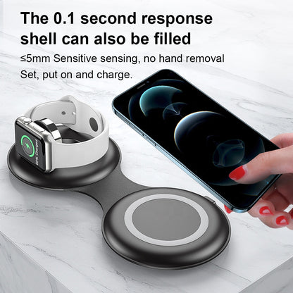 WS40 15W 3 in 1 Multi-functional Folding Wireless Fast Charger with Magnetic Adsorption