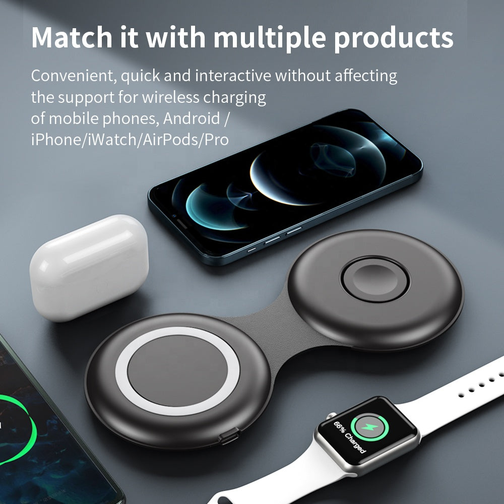 WS40 15W 3 in 1 Multi-functional Folding Wireless Fast Charger with Magnetic Adsorption