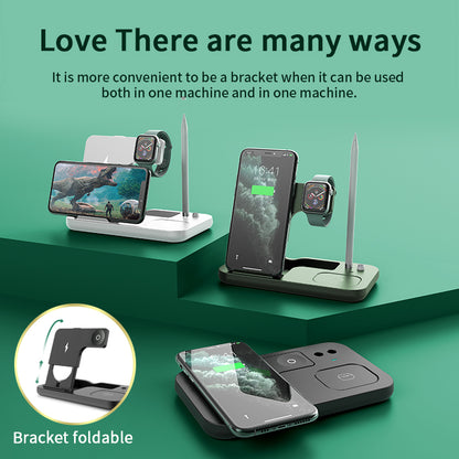 0W-01 4-in-1 Wireless Charger Desktop Wireless Charging Stand Dock for iWatch AirPods Apple Pencil Smartphones