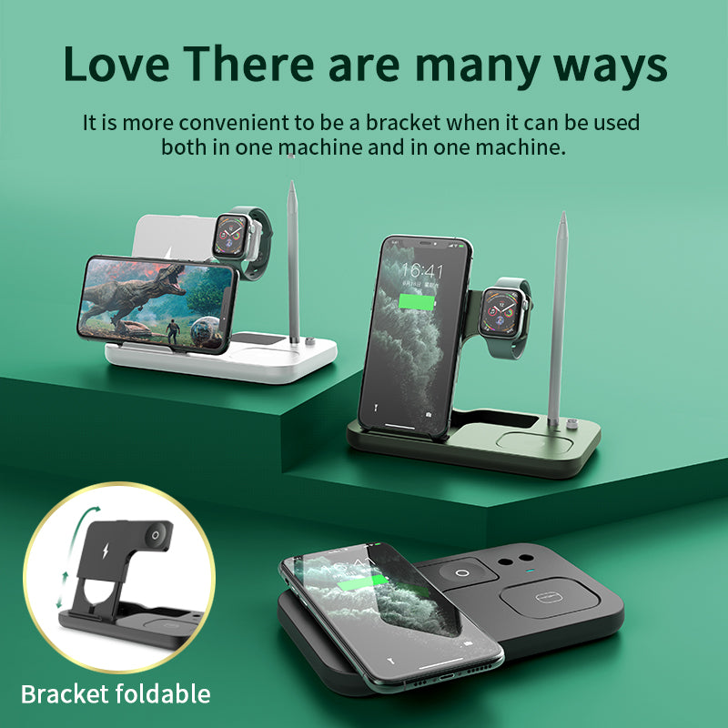 0W-01 4-in-1 Wireless Charger Desktop Wireless Charging Stand Dock for iWatch AirPods Apple Pencil Smartphones