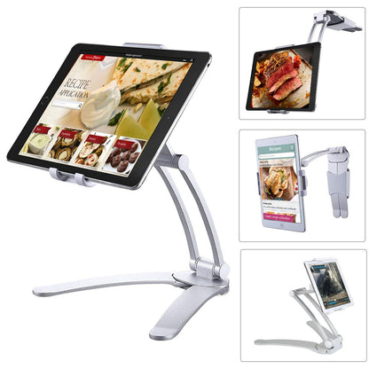 2-in-1 Desktop/Wall Mount Adjustable Tablet Holder Aluminum Kitchen Tablet Stand Bracket for iPad 2018/iPad Pro/iPad Mini