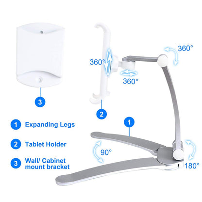 2-in-1 Desktop/Wall Mount Adjustable Tablet Holder Aluminum Kitchen Tablet Stand Bracket for iPad 2018/iPad Pro/iPad Mini