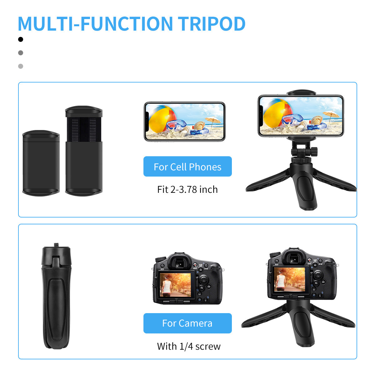 1/4 inch Mini Desktop Tripod Phone Holder Stand with Clip for DJI OSMO Mobile 2 Feiyu Vimbal 2 Action Camera