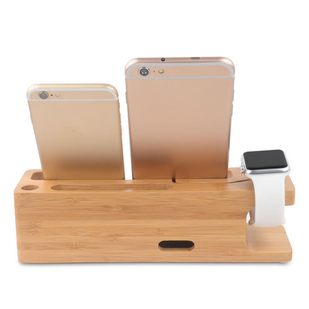 DCR-008 Desktop Station Bamboo Wood Charging Dock Holder for Apple Watch iPhone Samsung Huawei