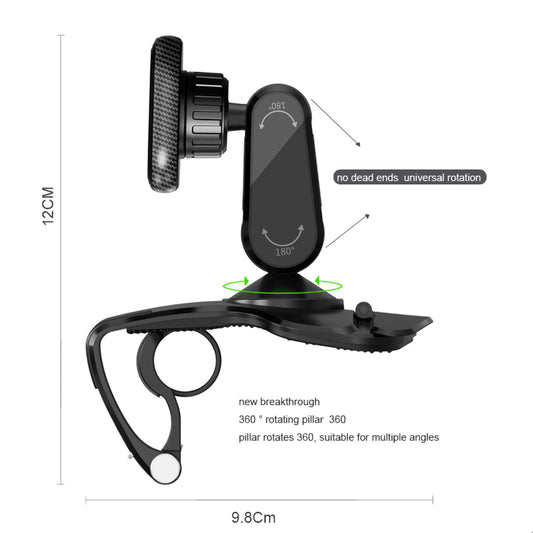 212-C Multi-function Universal Vehicle Dashboard Phone Clamp Holder 360-degree Rotating Magnetic Cell Phone Mount Stand with Phone Number Sticker