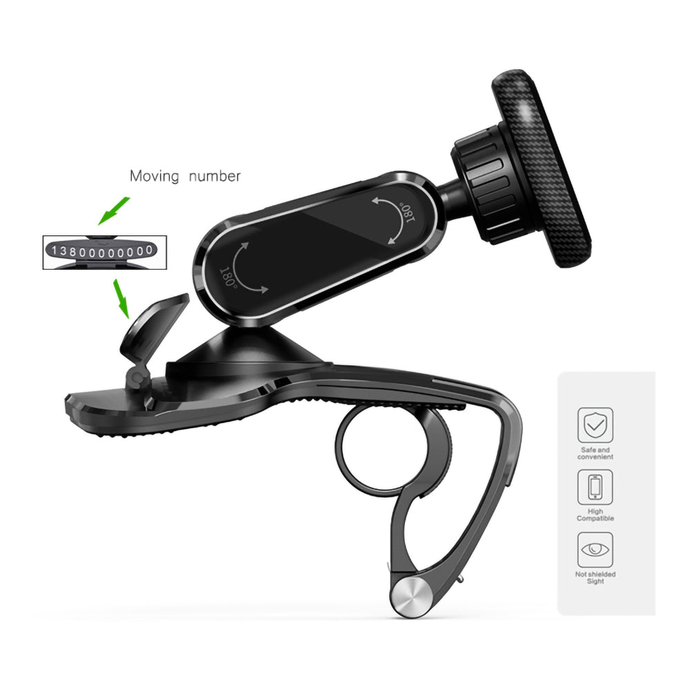 212-C Multi-function Universal Vehicle Dashboard Phone Clamp Holder 360-degree Rotating Magnetic Cell Phone Mount Stand with Phone Number Sticker