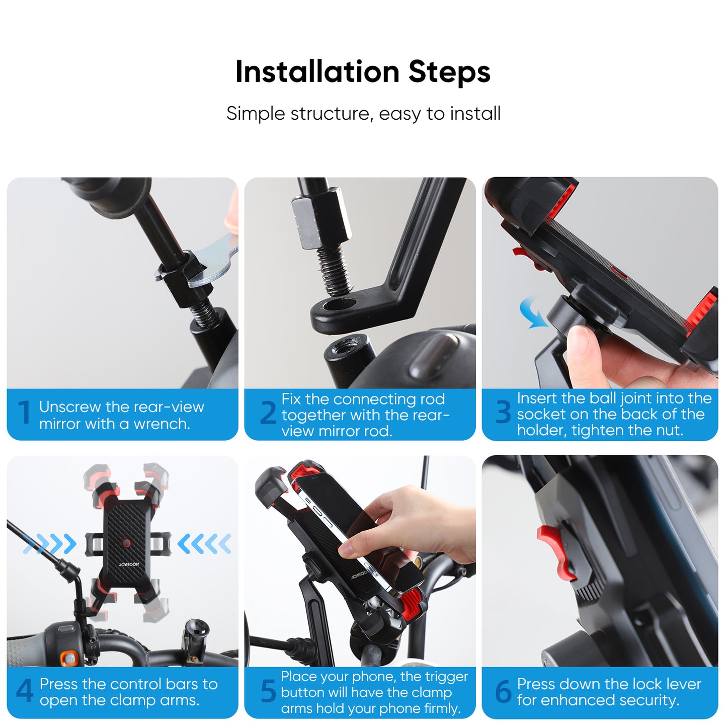 JOYROOM JR-ZS288 Motorcycle Rearview Mirror Mount for 4.7-7 Inch Mobile Phone Holder Bracket