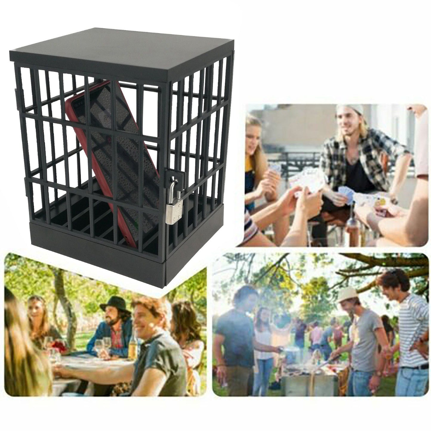 Jail for Cell Phones Creative Mobile Phone Prison Cell Phones Storage Cage Lock Up Safe Smartphone Stand Holder for Classroom Home Office Party