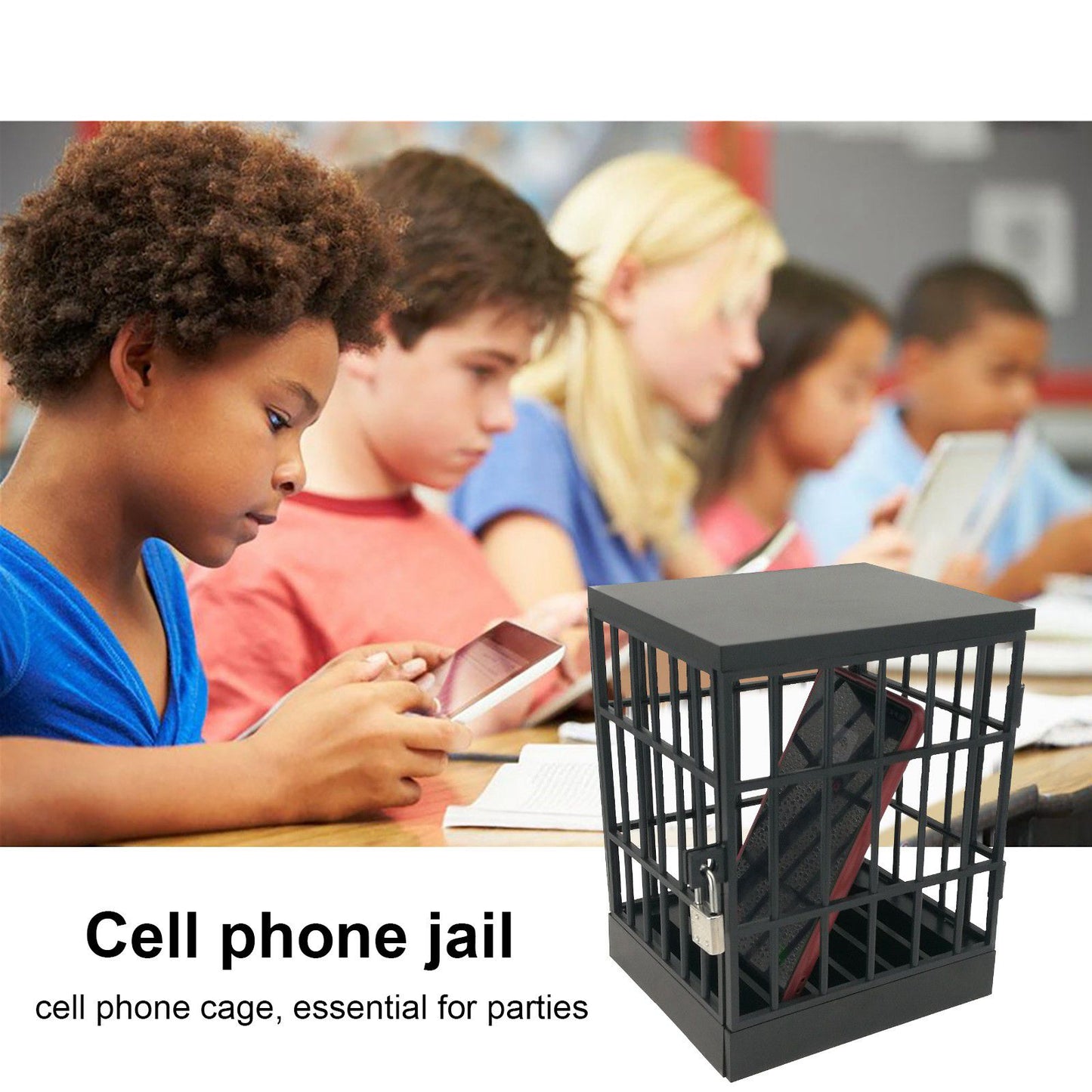 Jail for Cell Phones Creative Mobile Phone Prison Cell Phones Storage Cage Lock Up Safe Smartphone Stand Holder for Classroom Home Office Party