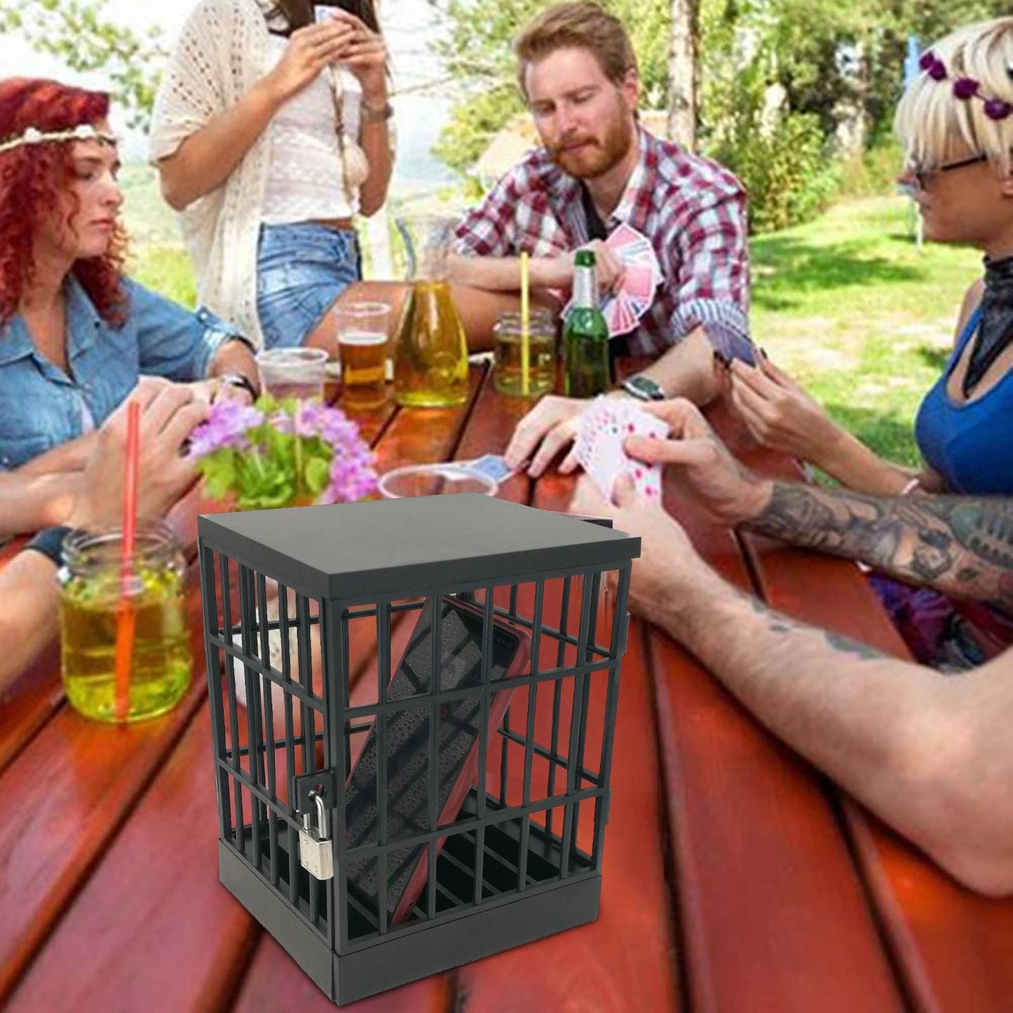 Jail for Cell Phones Creative Mobile Phone Prison Cell Phones Storage Cage Lock Up Safe Smartphone Stand Holder for Classroom Home Office Party