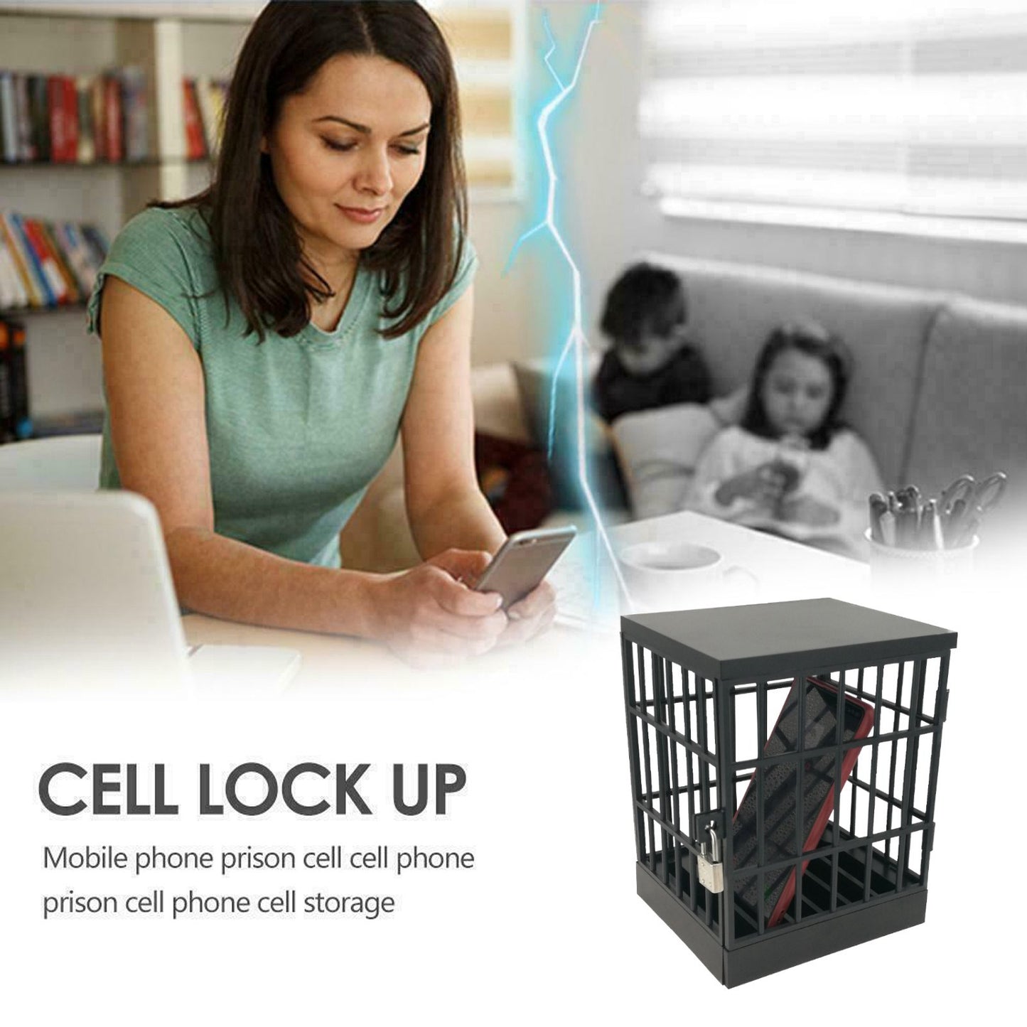 Jail for Cell Phones Creative Mobile Phone Prison Cell Phones Storage Cage Lock Up Safe Smartphone Stand Holder for Classroom Home Office Party