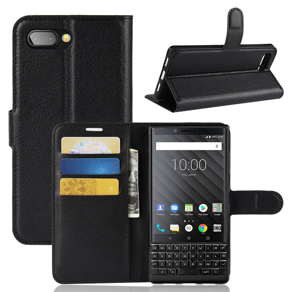 Litchi Texture Wallet Stand Leather Phone Case for BlackBerry Key2