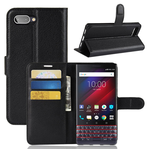 Litchi Skin PU Leather Magnetic Wallet Stand Phone Cover for BlackBerry KEY2 LE