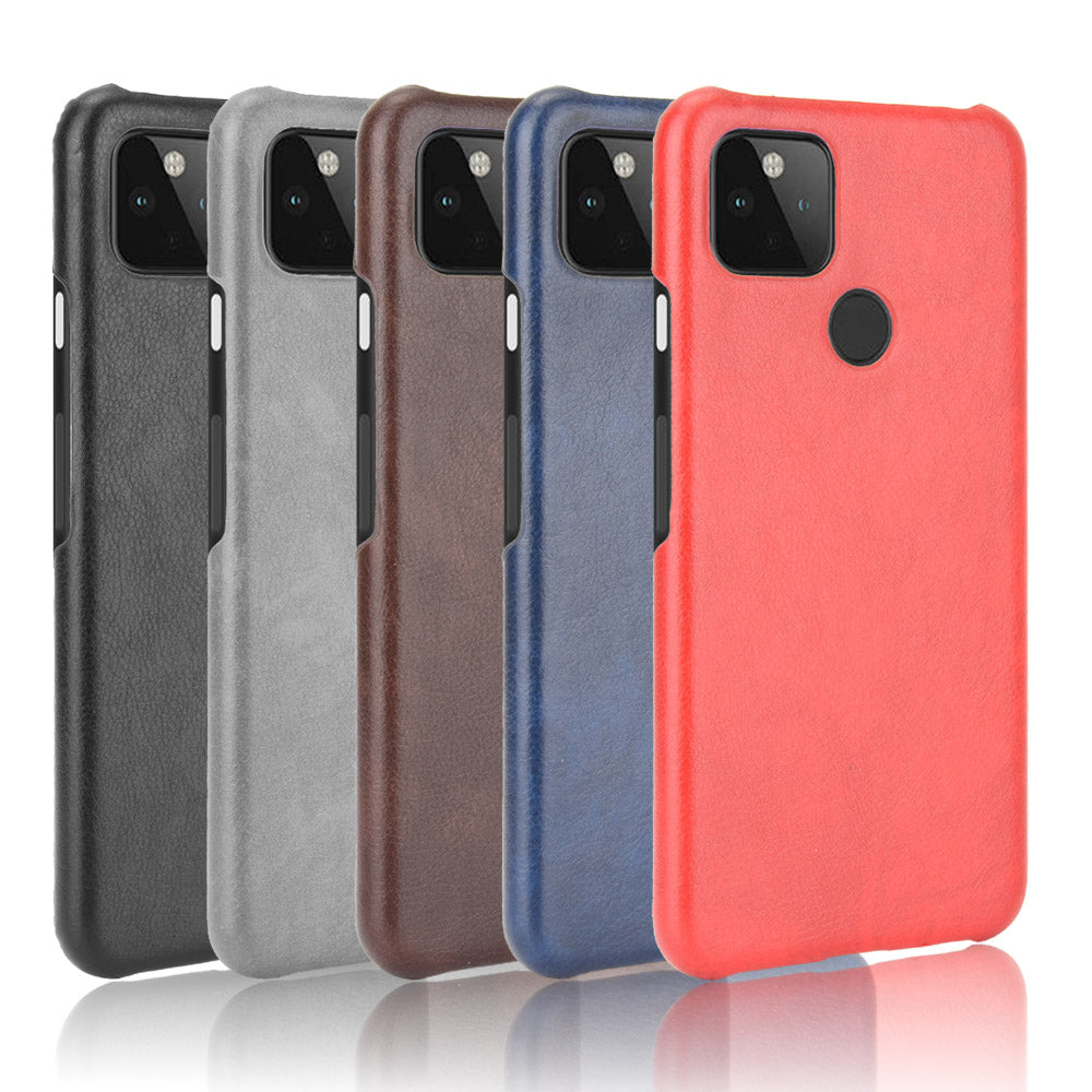Litchi Skin Leather Coated PC Unique Design Shell for Google Pixel 5