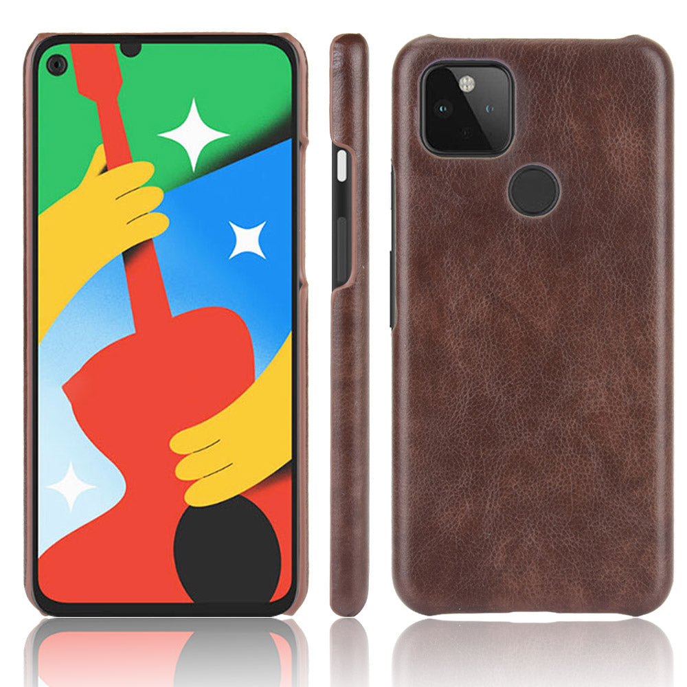 Litchi Skin Leather Coated PC Unique Design Shell for Google Pixel 5
