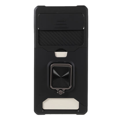 Ring Kickstand Hard PC + TPU 2-in-1 Shockproof Protective Case with Slide Camera Cover and Card Holder for Google Pixel 6