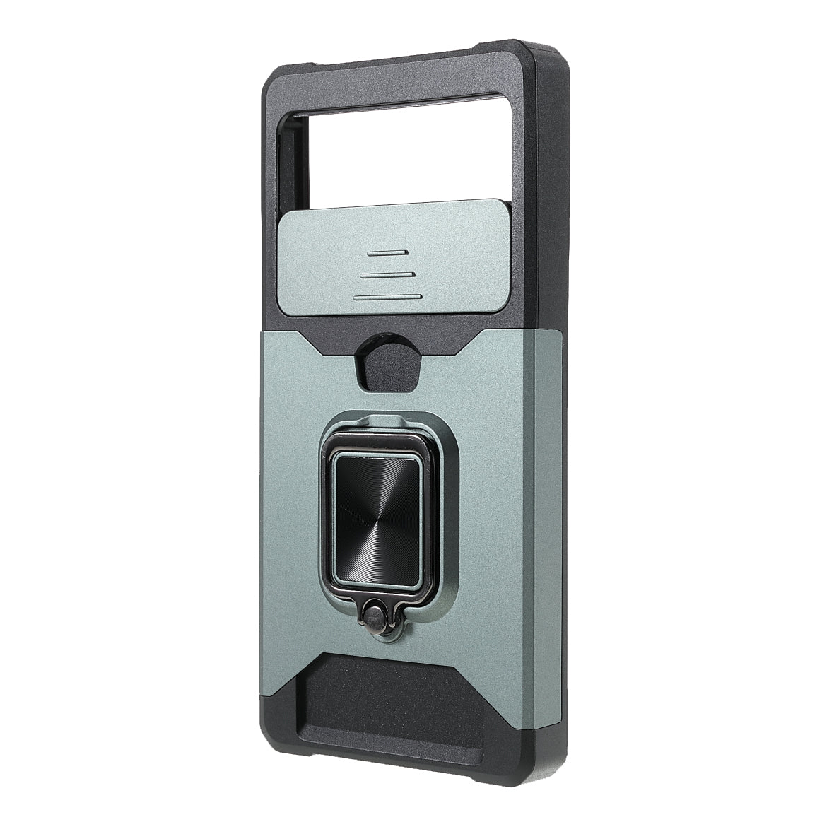Ring Kickstand Hard PC + TPU 2-in-1 Shockproof Protective Case with Slide Camera Cover and Card Holder for Google Pixel 6