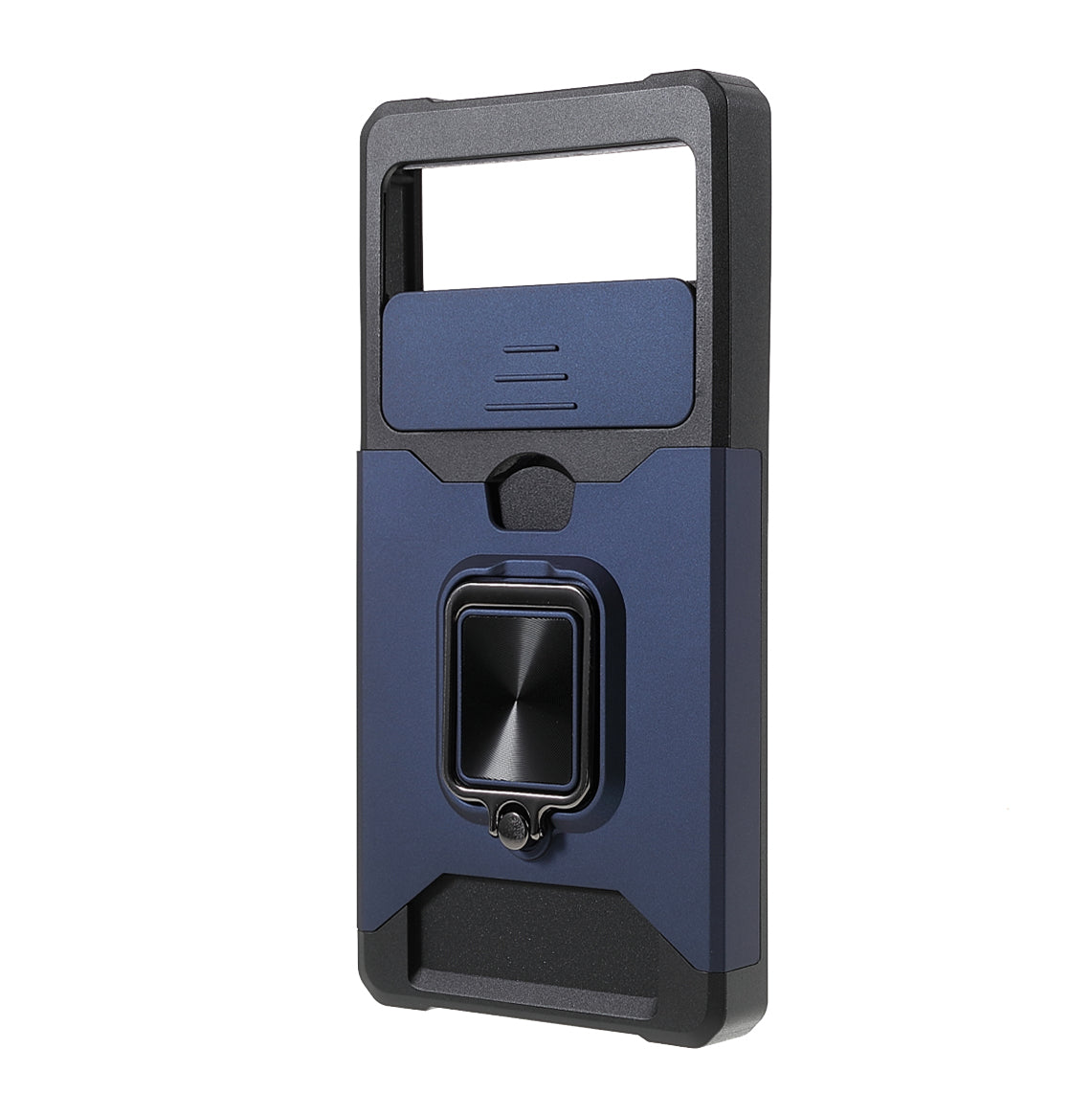 Ring Kickstand Hard PC + TPU 2-in-1 Shockproof Protective Case with Slide Camera Cover and Card Holder for Google Pixel 6